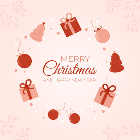 Christmas,New Year greeting card with balls,giftsのイラスト素材
