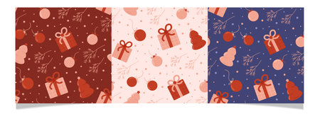 Christmas and New Year pattern set with giftsのイラスト素材