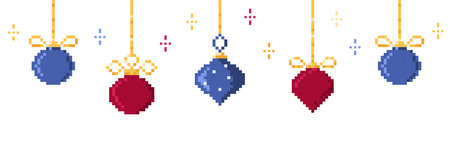 Pixel art Christmas and New Year banner isolatedのイラスト素材
