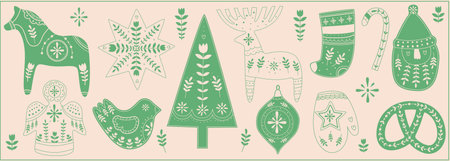 Scandinavian Christmas set.Print for greeting cardのイラスト素材