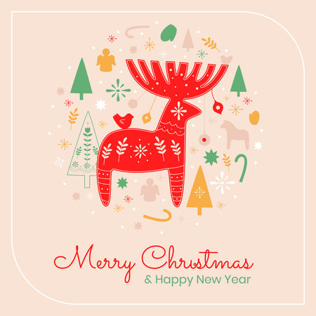Merry Christmas,New Year card template with deerのイラスト素材