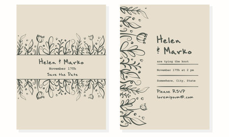 Minimalistic floral elegant wedding set invitationのイラスト素材