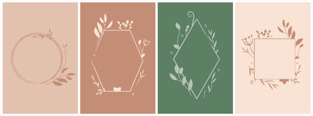 Elegant frames with hand drawn flowers and leaves,design templates watercolor.Vector backgrounds for wedding invitationsのイラスト素材