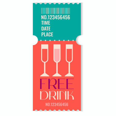 Free drink voucher template.Promotion,happy hour,opening or night party concept with date,time and place.Vector illustration EPS 10のイラスト素材