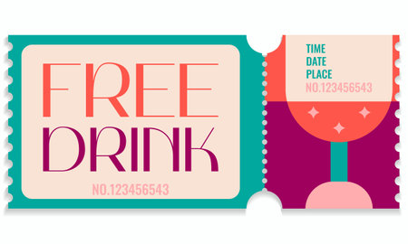 Free drink voucher template.Promotion,happy hour,opening or night party concept with date,time and place.Vector illustration EPS 10のイラスト素材
