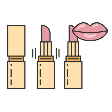 Lipstick line art icon set.Closed, Opened Lipstick Package and with mouth.Lips makeup and cosmetology vector icon.Editable vector illustration eps10.のイラスト素材