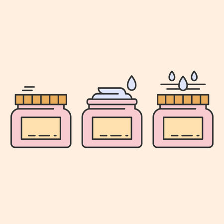 Cosmetic cream icon set.Dermatology, facial, lotion, balm beauty sign.Closed, open with cream drop and moisturizing symbol.Simple instructions for using.Editable Stroke. Vector illustration EPS 10のイラスト素材