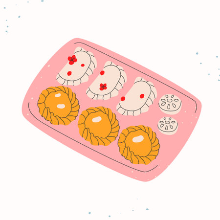 Vector set of traditional Indian sweets.Indian holiday desserts with nuts and flowers. Concept of the Indian festival Holi, Diwali ect. Template for print, menu, congratulations.Vector illustration EPS 10.のイラスト素材