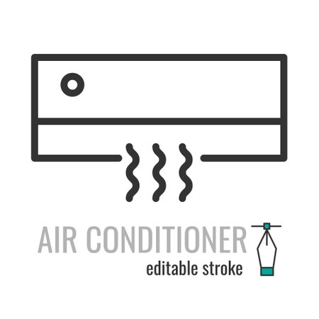 air conditioning line icon.AC symbol.cooling breeze blows cold pictogram.Air flow condition sign. Vector graphics illustration EPS 10. Editable stroke.のイラスト素材
