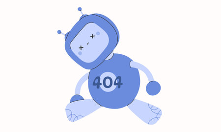 404 error page not found.Cute chatbot ai character.System error, broken page concept.Website 404 web...