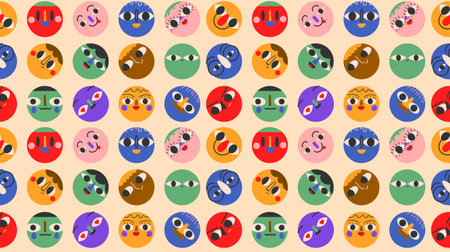 Seamless pattern with cute funny characters. Cartoon, minimal, abstract contemporary style. Avatar, icon templates. Hand drawn Vector isolated illustrations.のイラスト素材