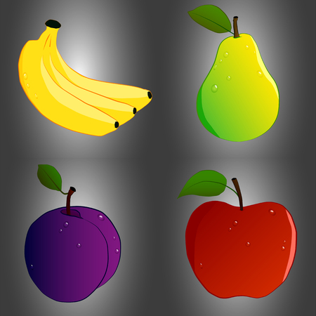 Set of four bright fruit. Vector illustrationのイラスト素材