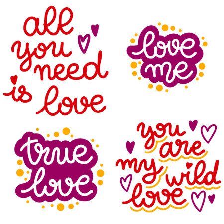 Set of lettering about love. Valentines Day. Vector illustrationのイラスト素材