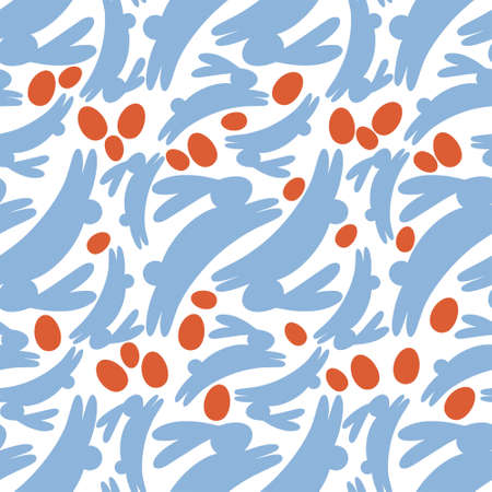 Easter seamless pattern with rabbits and eggs . Vector illustrationのイラスト素材