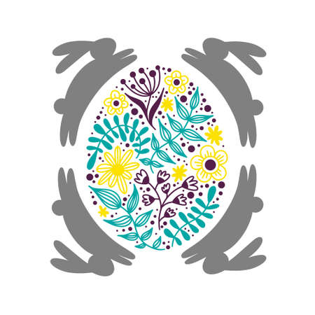 Easter card with rabbits and eggs . Vector illustrationのイラスト素材