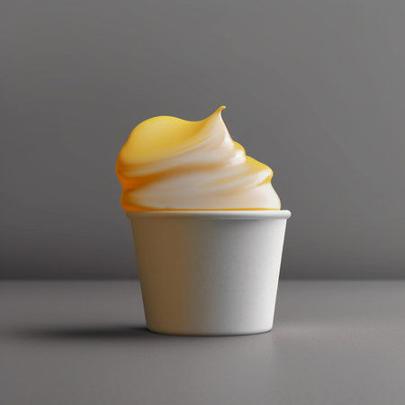 ice cream in a cup on a gray background. 3d rendering Generative AI.の素材