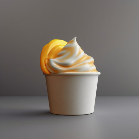 Cup of ice cream with lemon on gray background. 3d rendering Generative AI.の素材