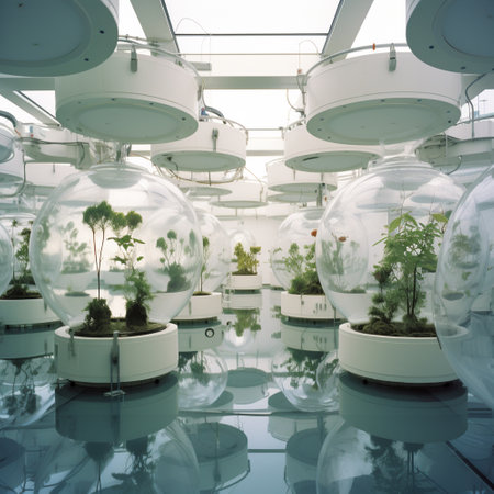 interior of a modern office building with glass dome and trees inside Generative AIの素材