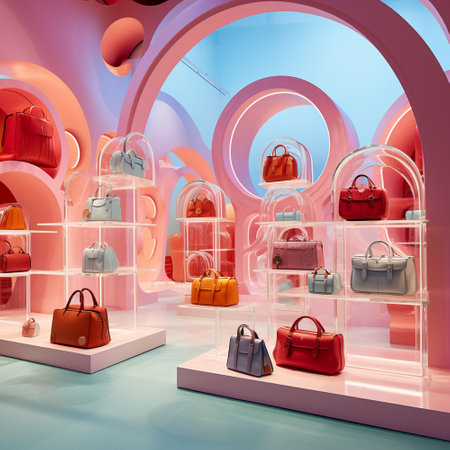 3d render of a shop window with luxury bags and handbags Generative AIの素材