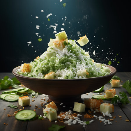 Salad with cucumber, cheese, herbs and parmesan Generative AIの素材