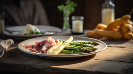 Asparagus with prosciutto ham and parmesan Generative AIの素材