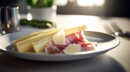 White asparagus with prosciutto and parmesan Generative AIの素材