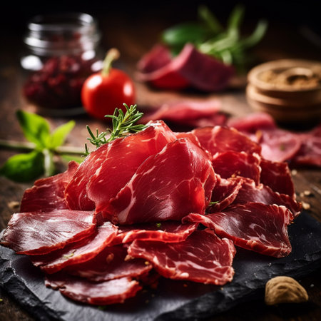 Italian prosciutto crudo or jamon. Raw ham. Generative AIの素材