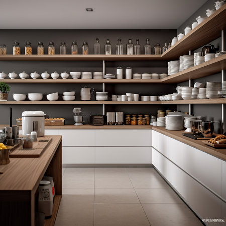 3d render of modern kitchen in a loft style with white and brown tiles Generative AIの素材