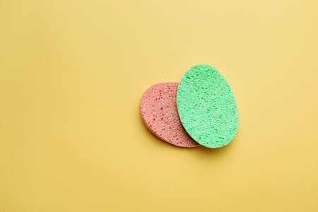 sponge for washing. concept of accessories for shower, bath and spa salonの写真素材