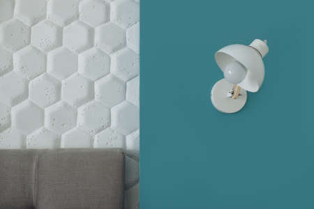 bedside lamp in the bedroom interior of the houseの写真素材