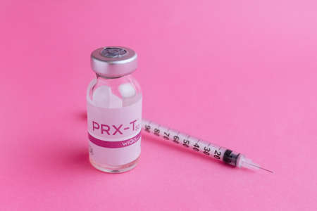 Yaremche, Bukovel, Ukraine - January 10, 2022 preparation for biorevitalization procedure prx-t33 .Cosmetology and facial skin careのeditorial素材