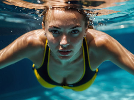 sexy woman swims in the pool underwater.の素材