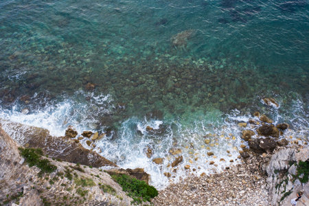 Aerial view of sea waves and fantastic Rocky coast, Montenegro