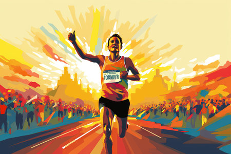 marathon winner finish background and group of runners for poster Generative AIの素材