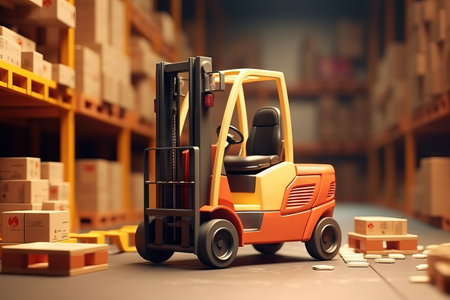 Yellow forklift loads passenger luggage into racks, cinematic with photorealism Generative AIの素材