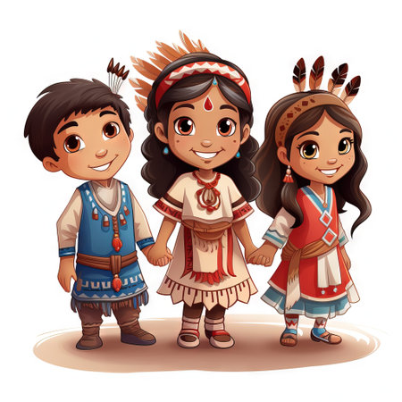 Cartoon group native Indian American with traditional costume AI Generativeの素材