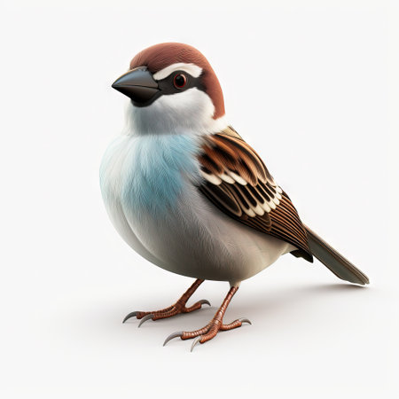 Sparrow in 3D character style, white background, animated and livelyの素材