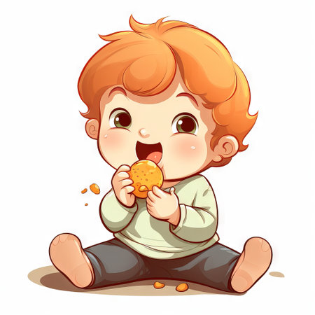 Baby eating clip art, white background Generative AIの素材