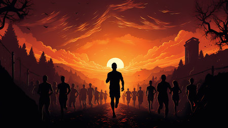 marathon winner finishbackground and group of runners for poster Generative AIの素材