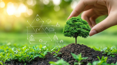 Businessman planning on environmental protection initiative for clean and sustainable future Generative AIの素材