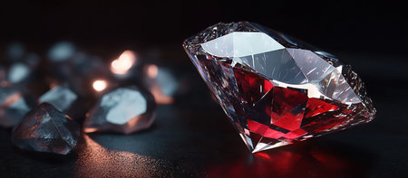 An ultra-realistic photograph of a large diamond placed on a black backgroundの写真素材