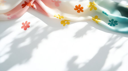 A beautifully arranged display of a vibrant playful scarf designed for winterの写真素材