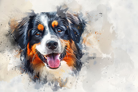 Watercolors showing different breeds of playful dogs isolated white background.の素材