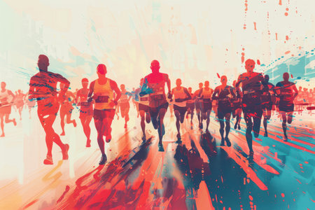 marathon winner finish background and group of runners for poster Generative AI.の素材