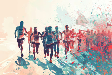 marathon winner finish background and group of runners for poster Generative AI.の素材
