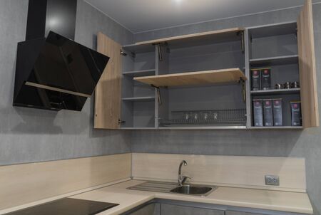 kitchen living room loft room furniture appliances refrigerator oven cookerの写真素材