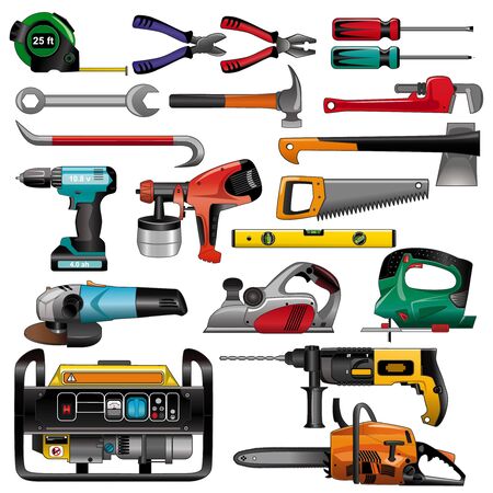 Hand and electric tools color set.のイラスト素材