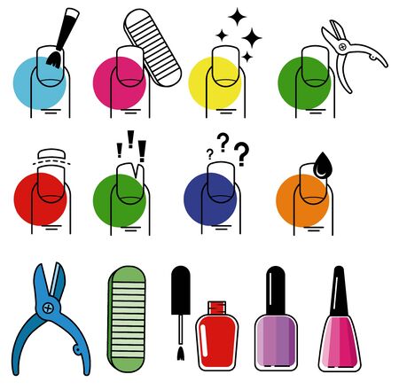 Manicure tools and accessories. Manicure line icons.のイラスト素材