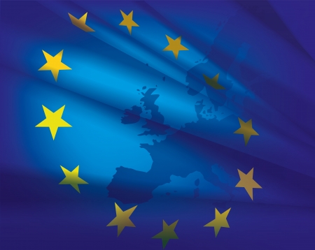 Europe map and flag - beautiful abstract blue collage background のイラスト素材