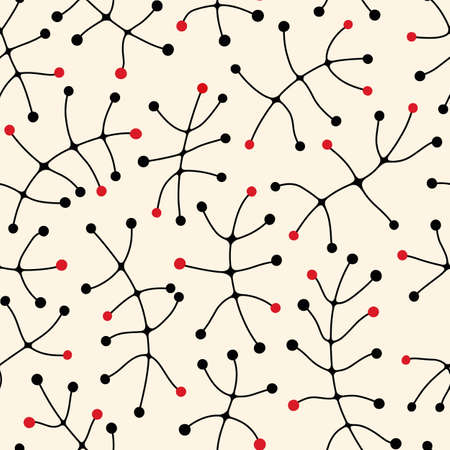 Modern seamless pattern. Black and red dots and lines on beige background. Hand drawn abstract repeat textures. For scrapbooking, wallpaper, fabric, wrapping, invitations, card.のイラスト素材